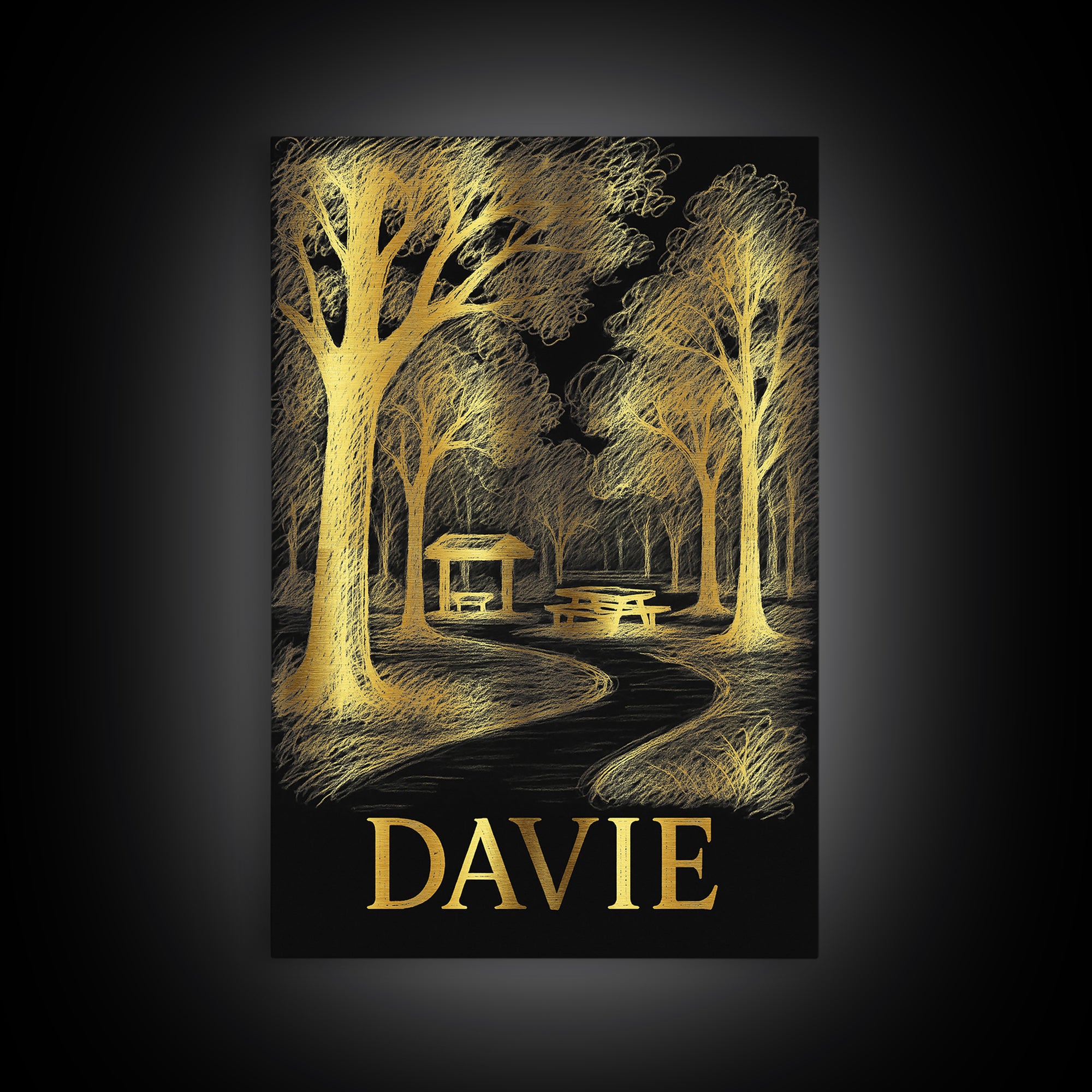 Davie Travel Poster, Framed Canvas Print, Elegant Gold City Art, Davie Travel Art, Vintage City Poster, Living Room Wall Art, Design 2