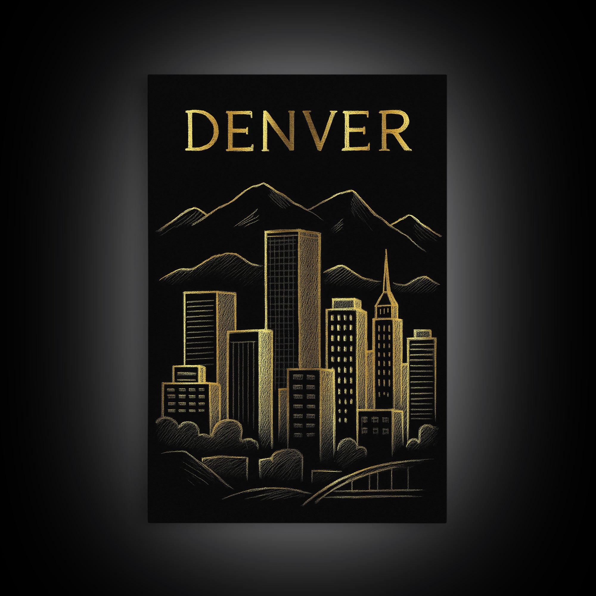 Denver Colorado Travel Poster, Canvas Print, Gold Sketch Wall Art, Denver Poster Print, Gift For Travelers, City Travel Prints, Poster Art