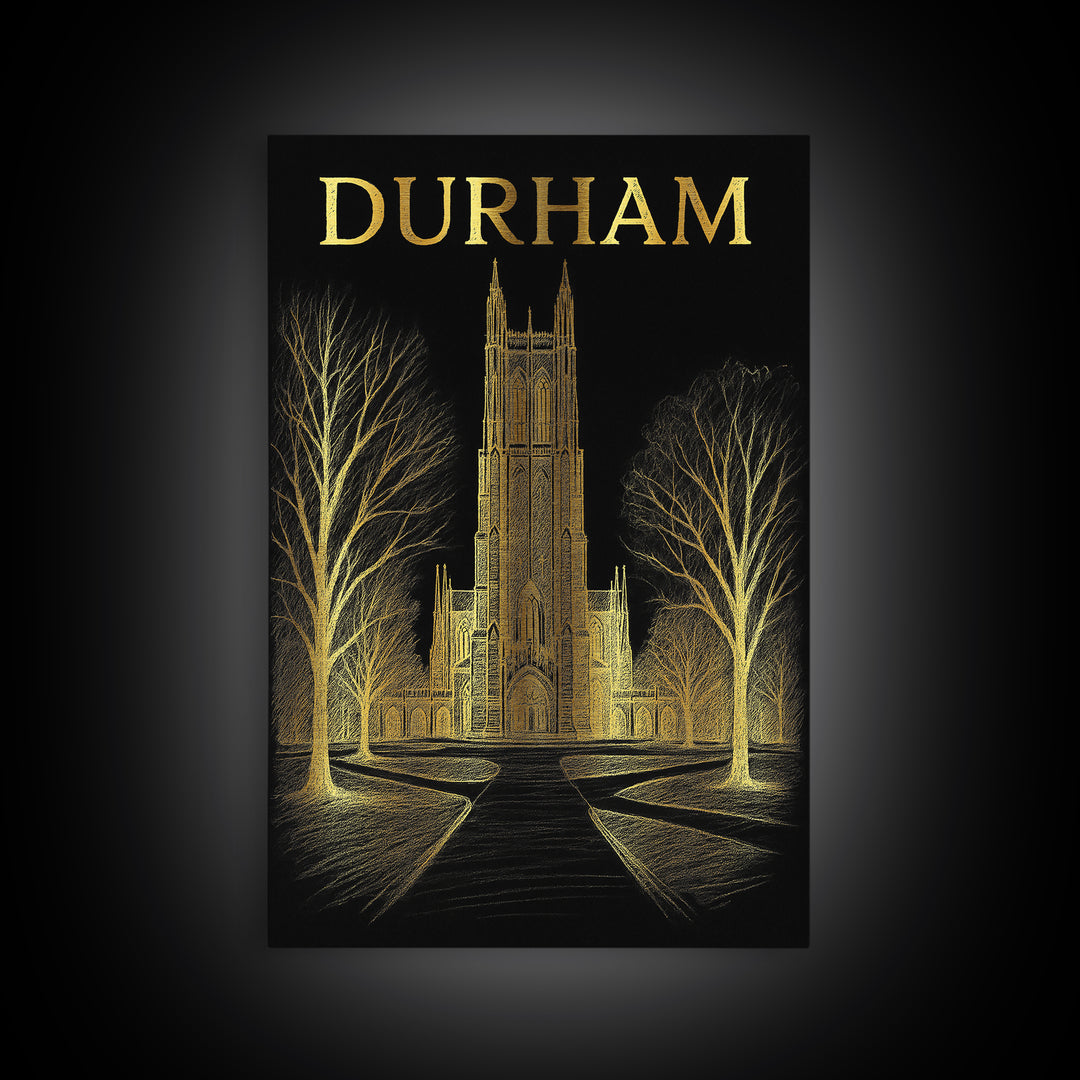 Durham North Carolina Travel Poster, Canvas Print, Dark Background Poster Art, Durham Art Print, Travel Wall Art, Vintage City Art