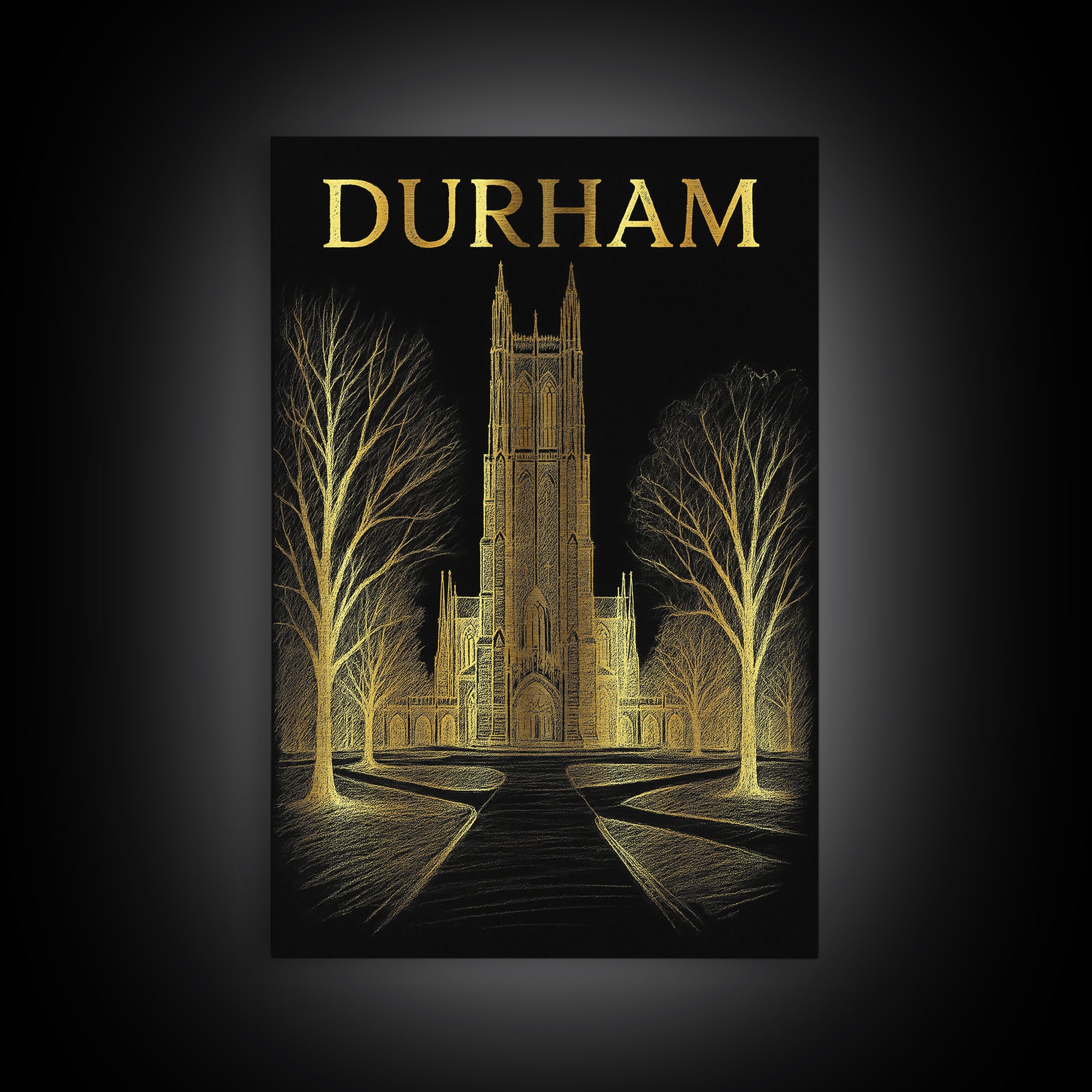 Durham North Carolina Travel Poster, Canvas Print, Dark Background Poster Art, Durham Art Print, Travel Wall Art, Vintage City Art