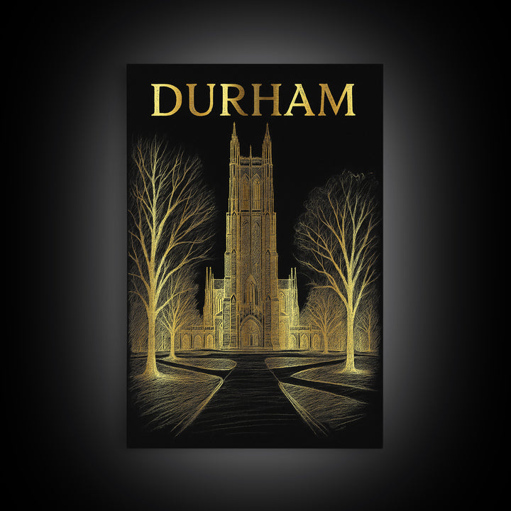 Durham North Carolina Travel Poster, Canvas Print, Dark Background Poster Art, Durham Art Print, Travel Wall Art, Vintage City Art