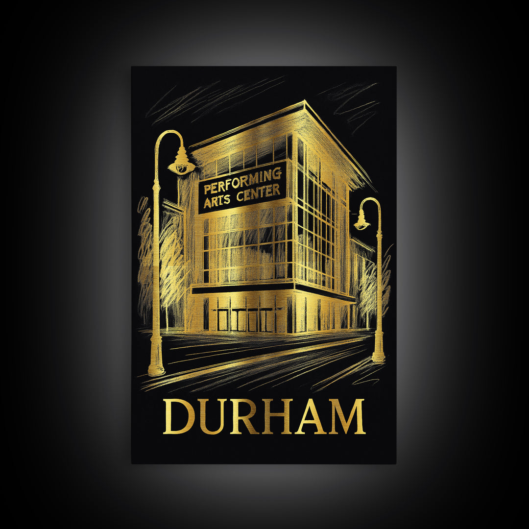 Durham Travel Poster, Framed Canvas Print, Elegant Gold City Art, Durham Wall Art, Vintage City Art, Living Room Wall Art, City Art Print