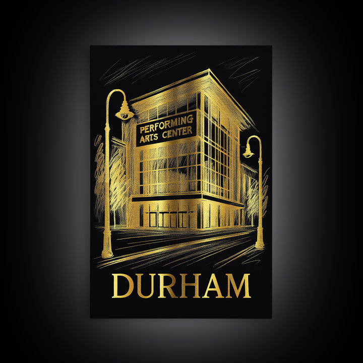 Durham Travel Poster, Framed Canvas Print, Elegant Gold City Art, Durham Wall Art, Vintage City Art, Living Room Wall Art, City Art Print