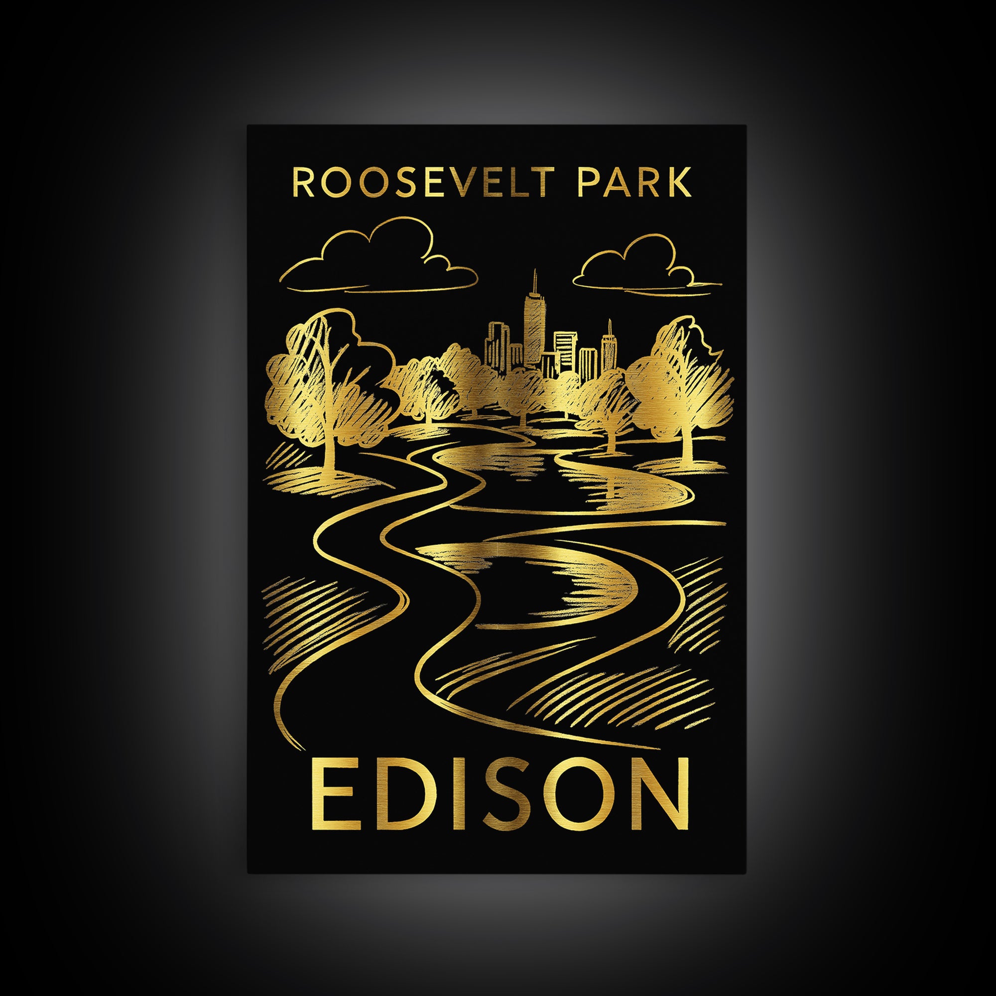 Edison Travel Poster, Framed Canvas Print, Gold Sketch Wall Art, Edison City Art, City Travel Prints, City Art Print, Modern Wall Decor