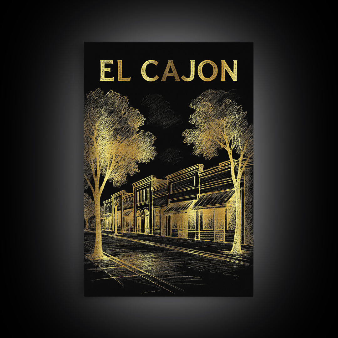 El Cajon California Travel Poster, Canvas Print, Elegant Gold City Art, El Cajon Poster Print, Wall Art, City Art Print, Travel Art