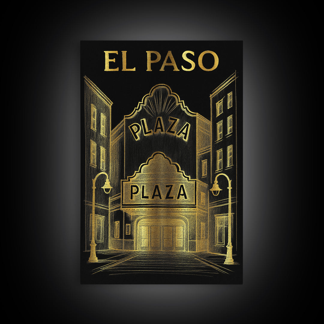 El Paso Texas Travel Poster, Canvas Print, Dark Background Poster Art, El Paso Art Print, Mid Century Wall Art, Poster Art, Poster Print