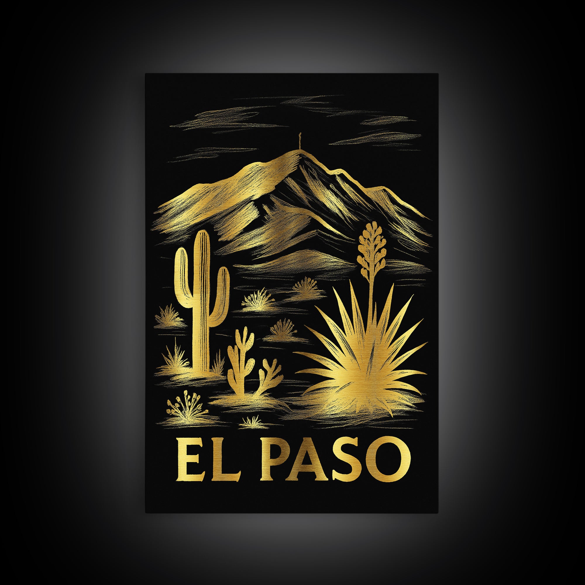 El Paso Travel Poster, Canvas Print, Elegant Gold City Art, El Paso City Art, Vintage City Poster, Vintage Travel Print, Travel Poster Set