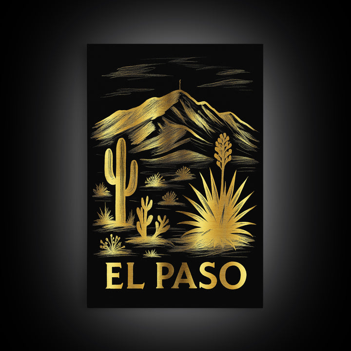 El Paso Travel Poster, Canvas Print, Elegant Gold City Art, El Paso City Art, Vintage City Poster, Vintage Travel Print, Travel Poster Set