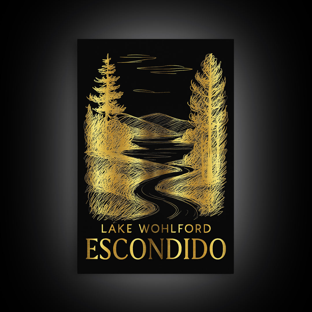 Escondido Travel Poster, Framed Canvas Print, Black And Gold Line Art, Escondido City Art, Travel Poster Art, Fine Art Print, Art Print