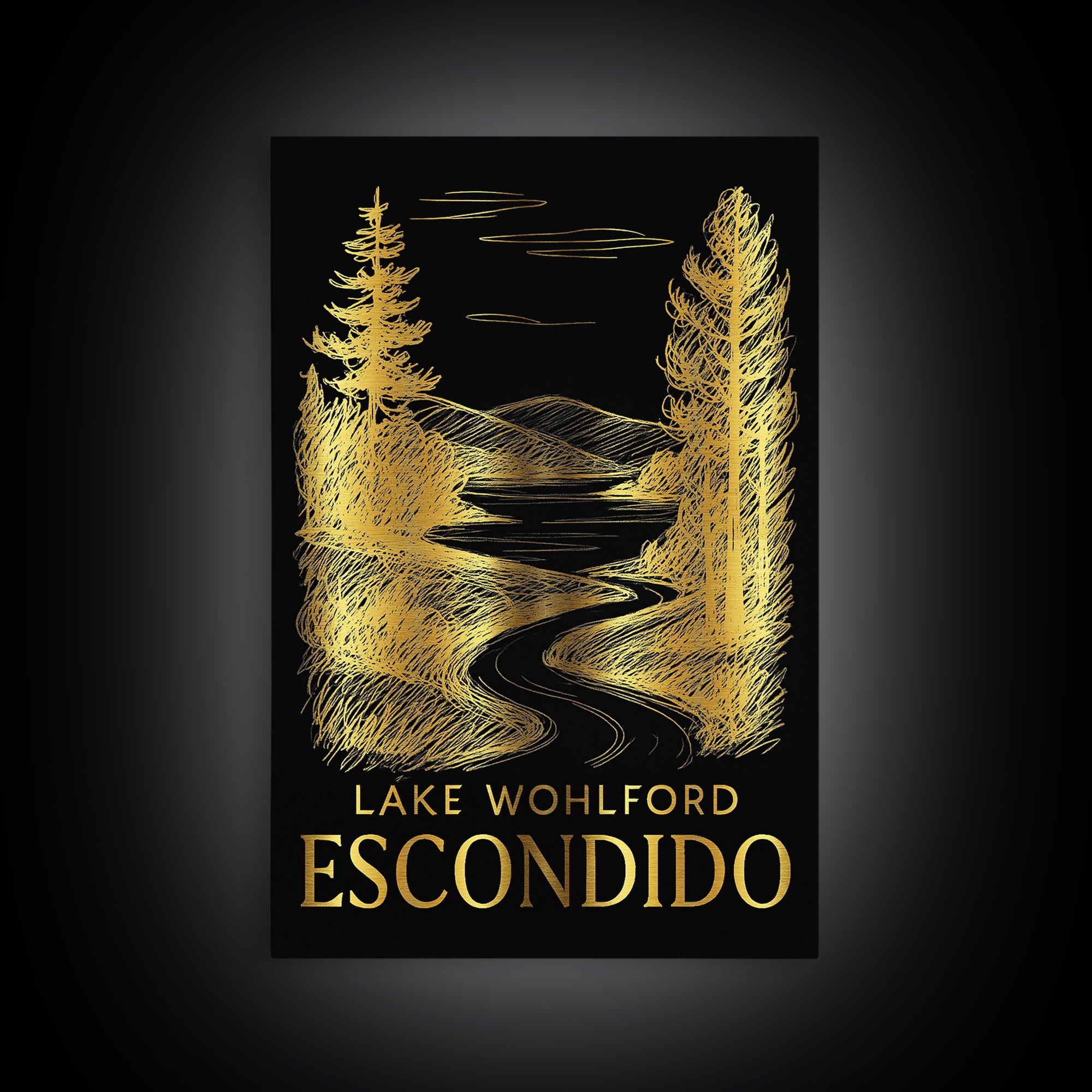 Escondido Travel Poster, Framed Canvas Print, Black And Gold Line Art, Escondido City Art, Travel Poster Art, Fine Art Print, Art Print