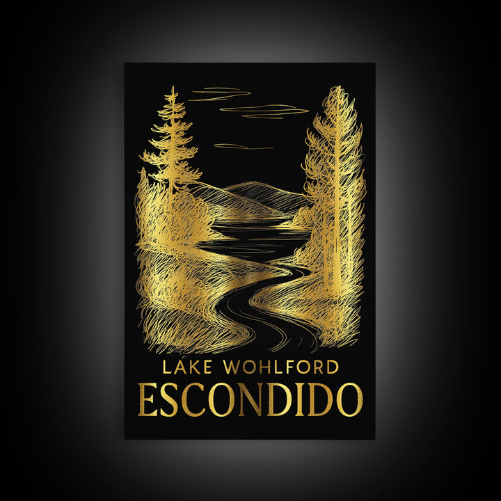 Escondido Travel Poster, Framed Canvas Print, Black And Gold Line Art, Escondido City Art, Travel Poster Art, Fine Art Print, Art Print