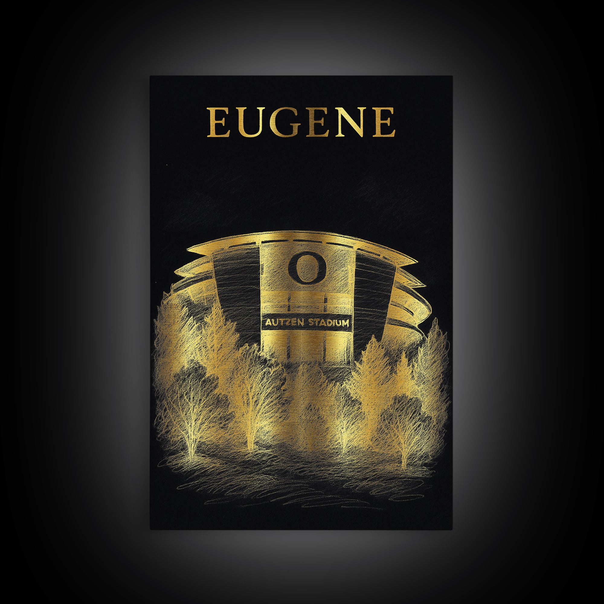 Eugene Oregon Travel Poster, Canvas Print, Elegant Gold City Art, Eugene Art Print, Travel Poster Set, Vintage Travel Art, Travel Wall Art