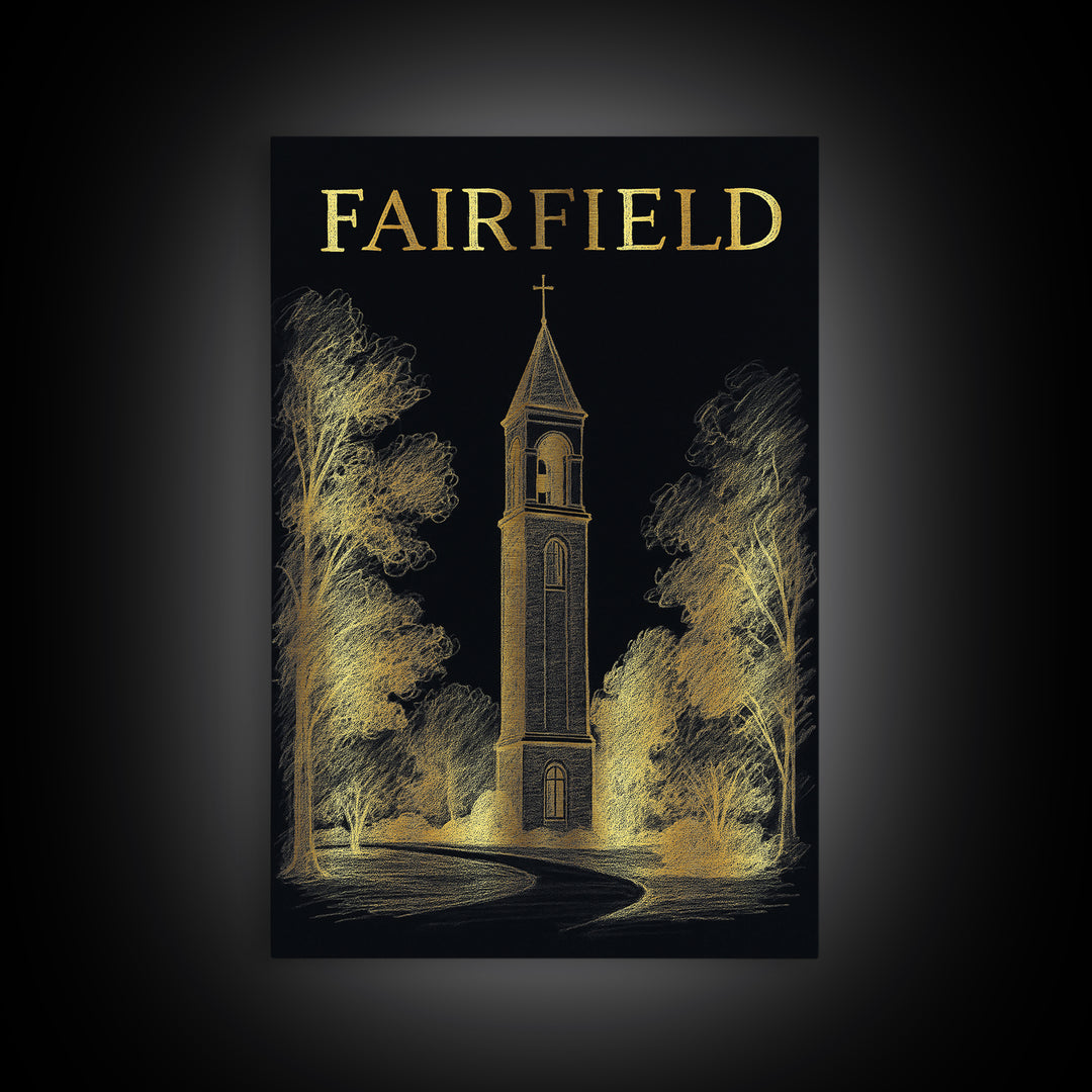 Fairfield California Travel Poster, Canvas Print, Gold Sketch Wall Art, Fairfield Wall Art, Travel Print, Travel Art Print, Wall Decor