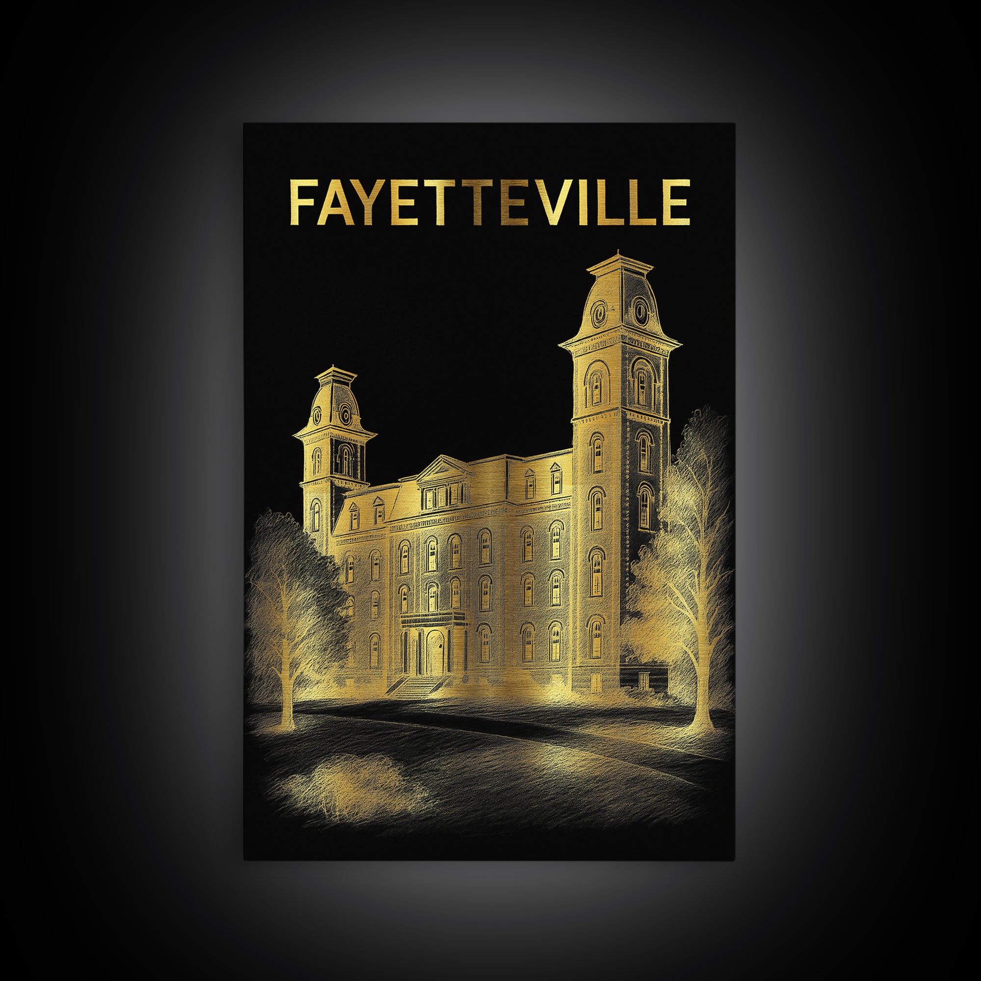 Fayetteville North Carolina Travel Poster, Canvas Print, Black And Gold Line Art, Fayetteville Poster Print, Travel Poster Set, Wall Art
