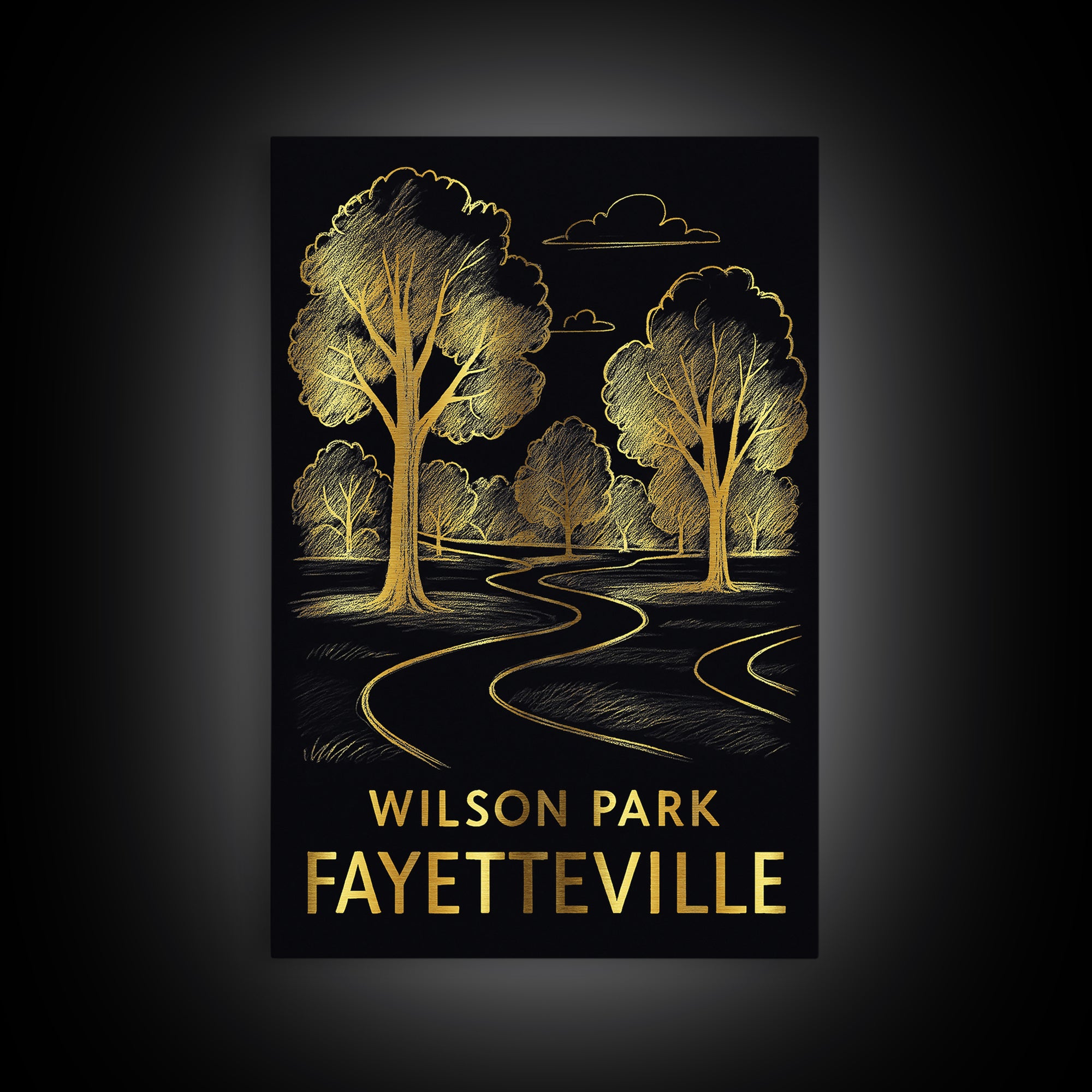Fayetteville Travel Poster, Framed Canvas Print, Gold Sketch Wall Art, Fayetteville City Art, Fine Art Print, Vintage Travel Art