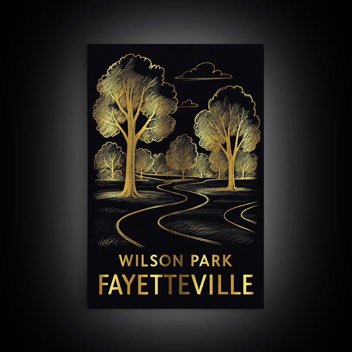 Fayetteville Travel Poster, Framed Canvas Print, Gold Sketch Wall Art, Fayetteville City Art, Fine Art Print, Vintage Travel Art