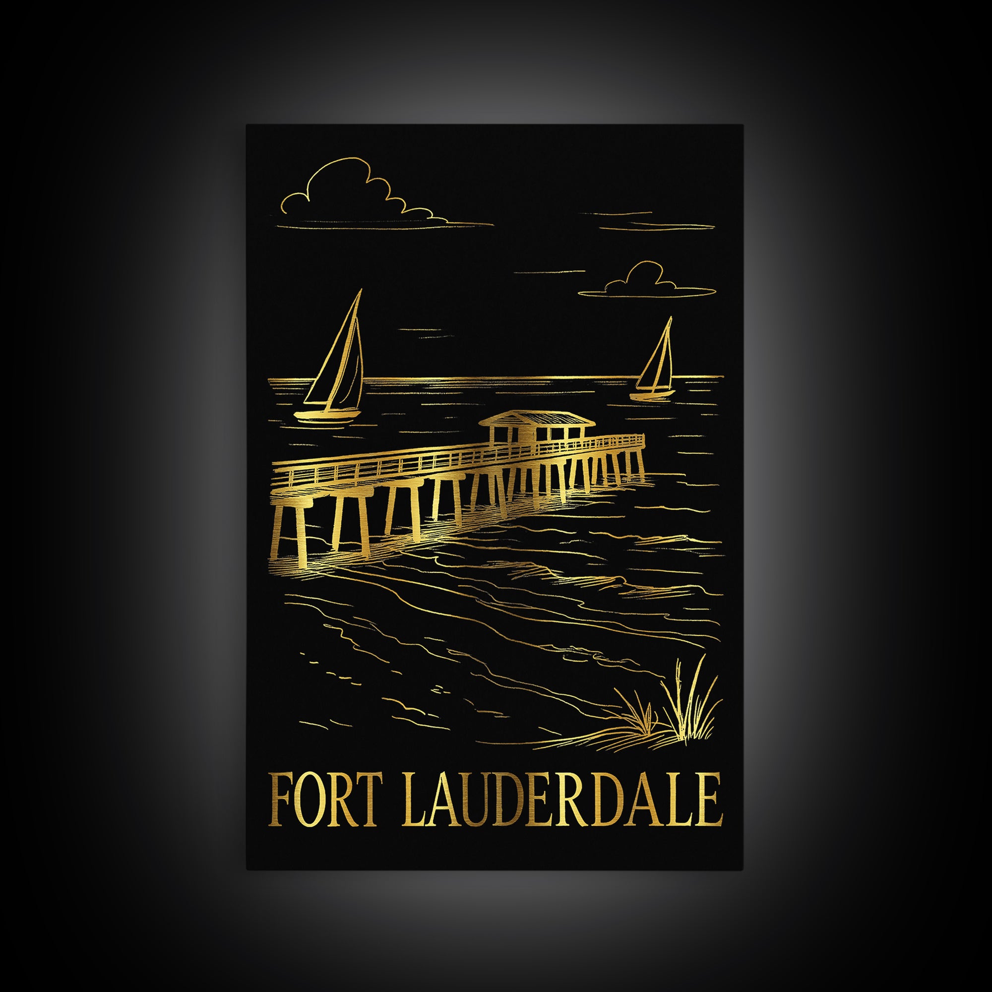 Fort Lauderdale Travel Poster, Framed Canvas Print, Dark Background Poster Art, Fort Lauderdale Wall Art, Vintage City Art, Travel Print