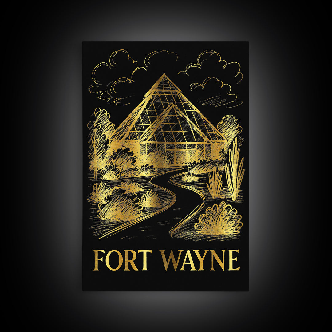 Fort Wayne Travel Poster, Framed Canvas Print, Dark Background Poster Art, Fort Wayne Poster Print, Vintage Travel Art, Retro Travel Print