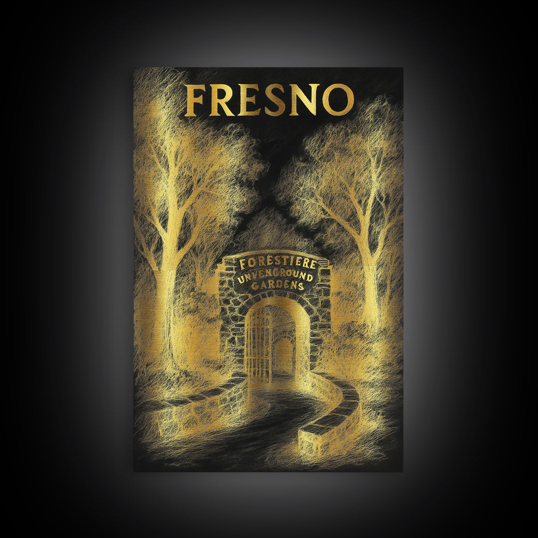 Fresno California Travel Poster, Canvas Print, Gold Sketch Wall Art, Fresno Wall Art, Travel Poster Art, City Art Print, Wall Art