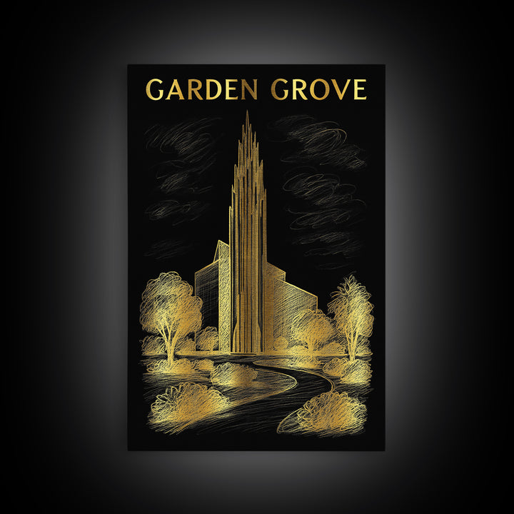 Garden Grove California Travel Poster, Canvas Print, Black And Gold Line Art, Garden Grove Art Print, Travel Art Print, City Travel Prints