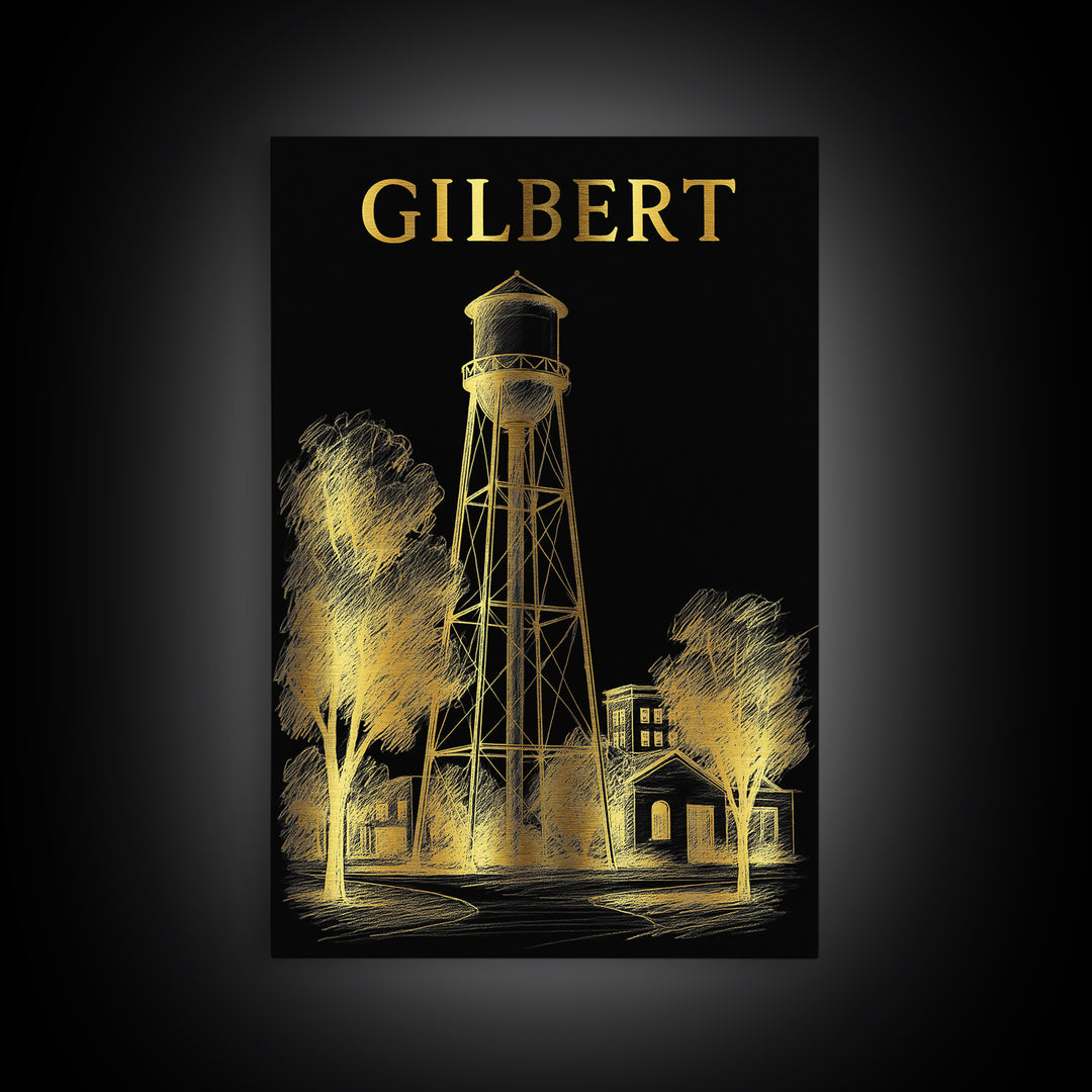 Gilbert Arizona Travel Poster, Canvas Print, Dark Background Poster Art, Gilbert Wall Art, Wall Decor, Travel Art Print, Travel Poster Set