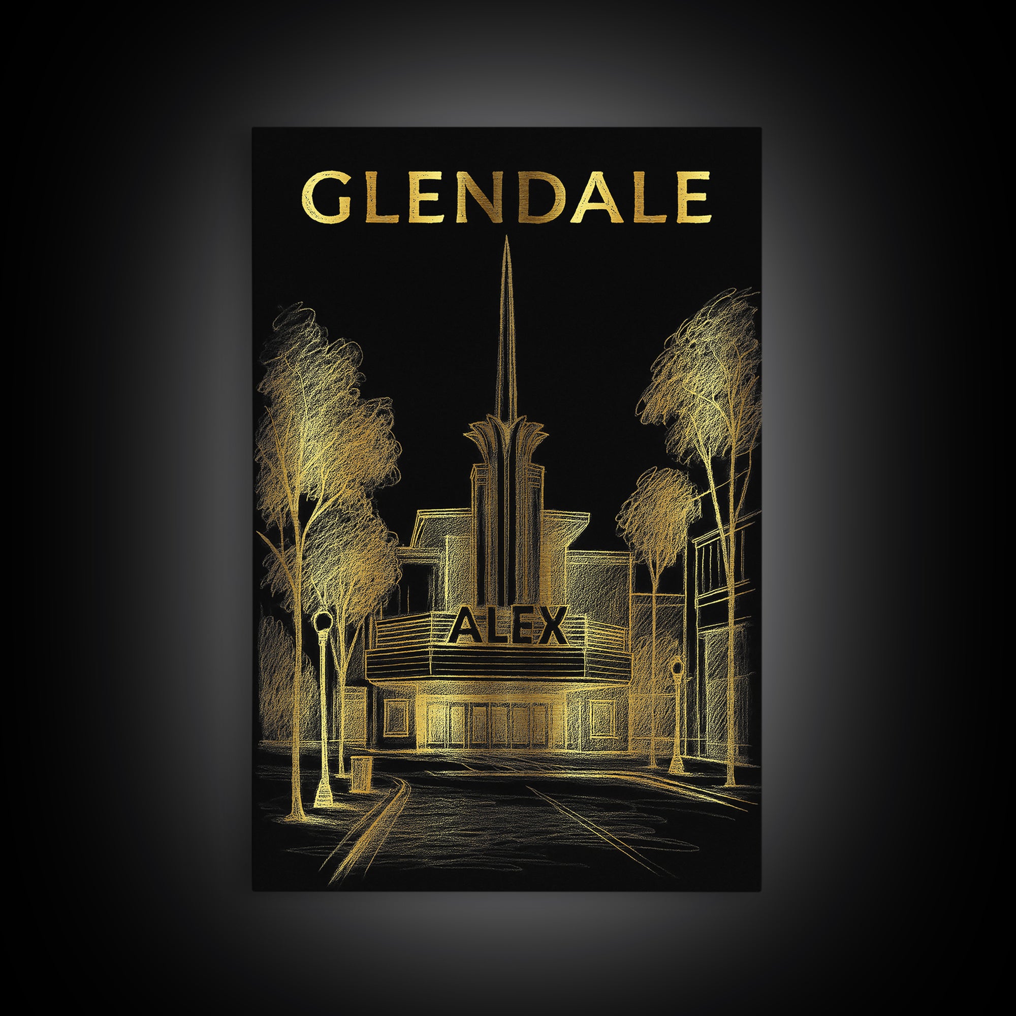 Glendale Arizona Travel Poster, Canvas Print, Dark Background Poster Art, Glendale City Art, Travel Wall Decor, Wall Art, Art Print