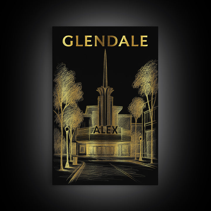 Glendale Arizona Travel Poster, Canvas Print, Dark Background Poster Art, Glendale City Art, Travel Wall Decor, Wall Art, Art Print
