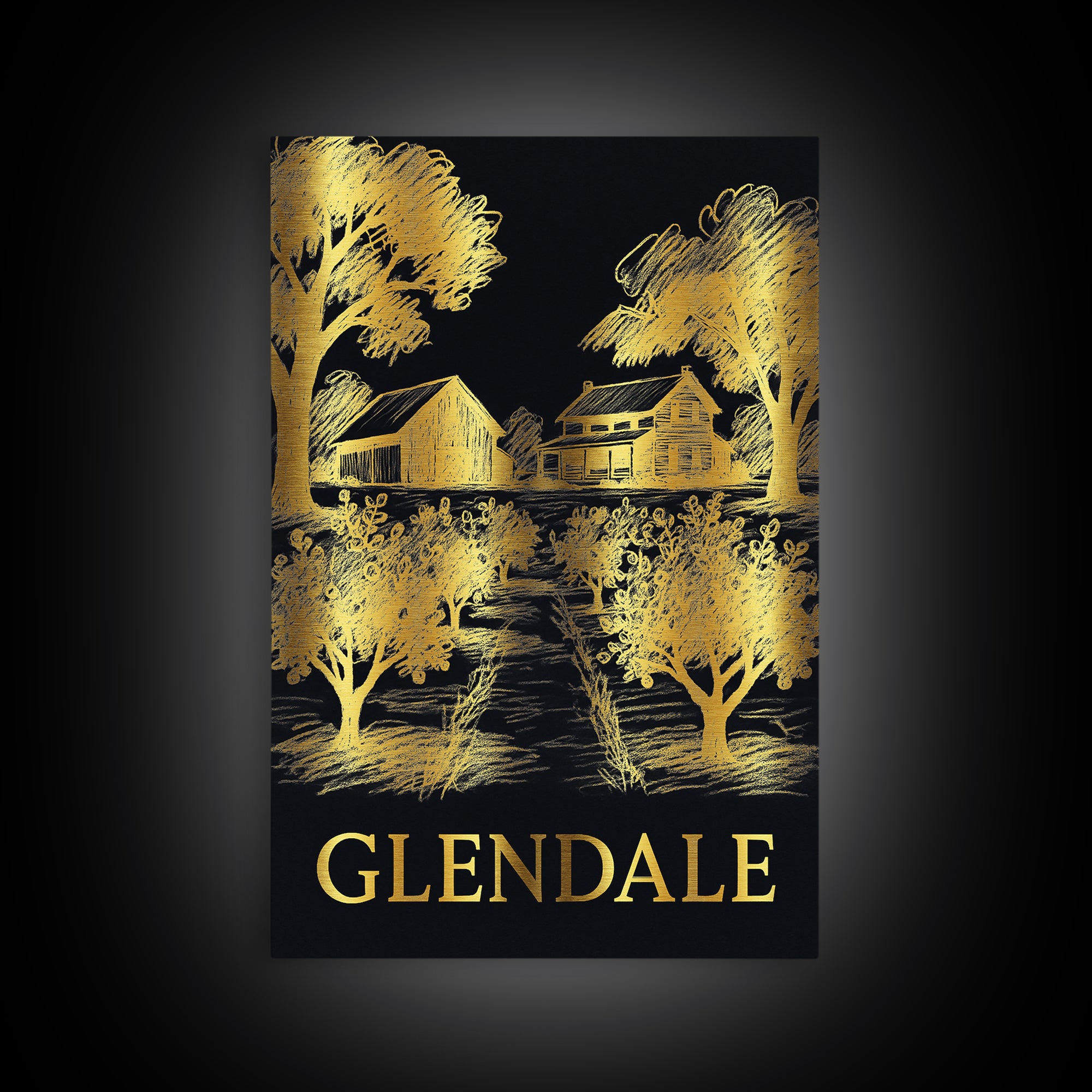 Glendale Travel Poster, Canvas Print, Dark Background Poster Art, Glendale City Art, Wanderlust Decor, City Art Print, Modern Wall Decor