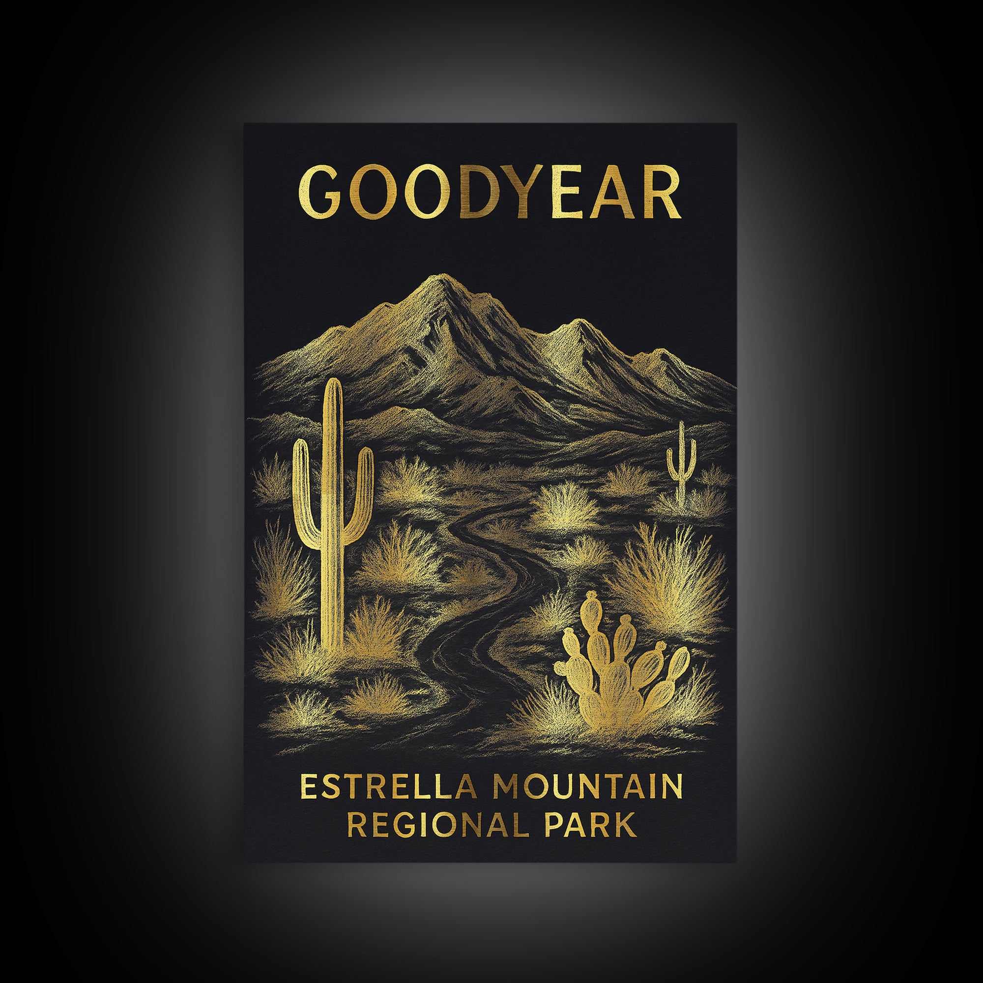 Goodyear Arizona Travel Poster, Canvas Print, Dark Background Poster Art, Goodyear Poster Print, Vintage Travel Print, Mid Century Wall Art