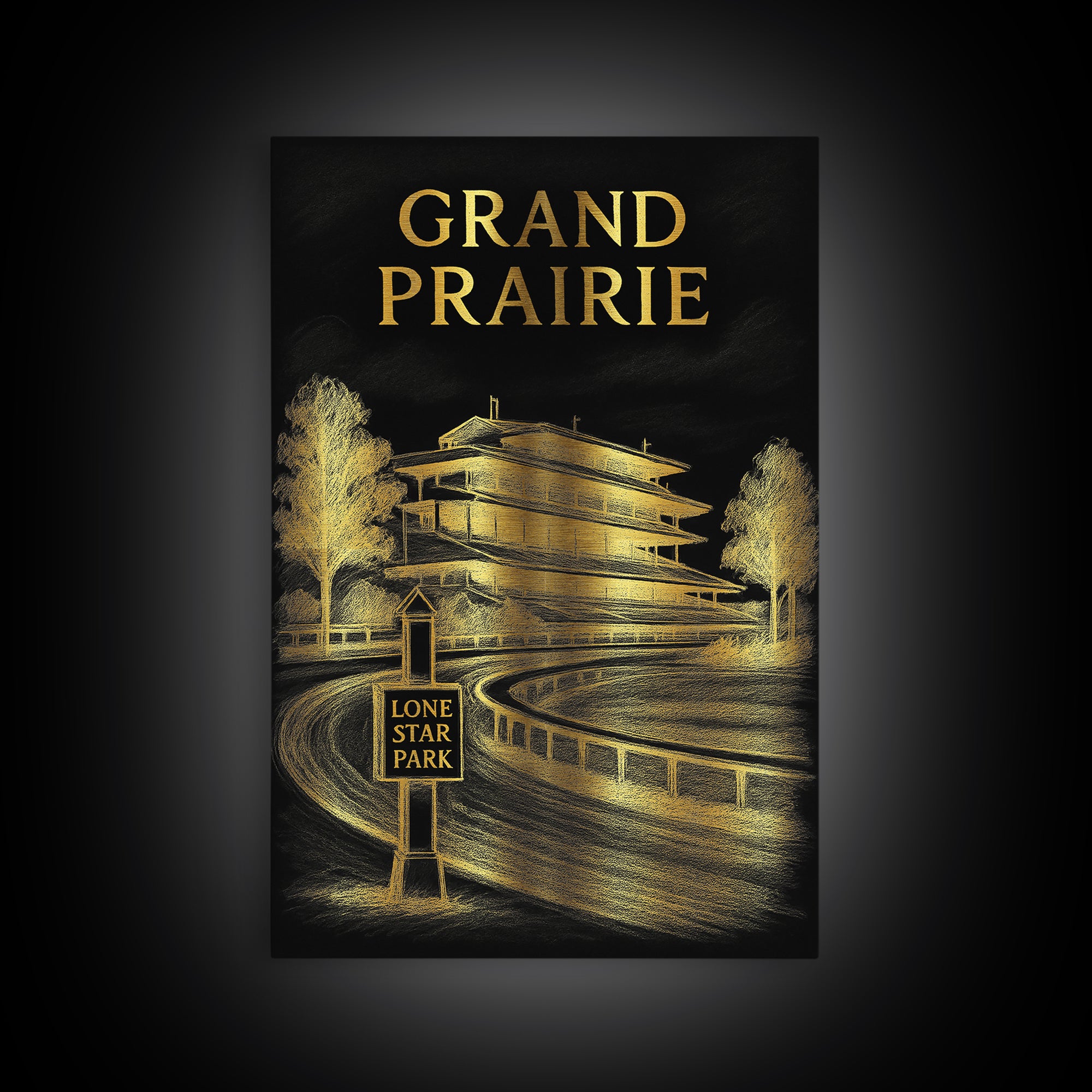 Grand Prarie Travel Poster, Canvas Print, Dark Background Poster Art, Grand Prarie Travel Art, Vintage Travel Print, Living Room Wall Art
