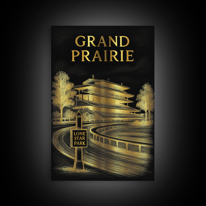 Grand Prarie Travel Poster, Canvas Print, Dark Background Poster Art, Grand Prarie Travel Art, Vintage Travel Print, Living Room Wall Art
