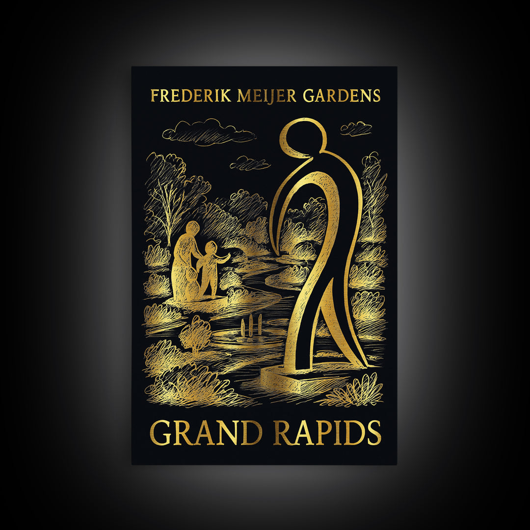 Grand Rapids Travel Poster, Canvas Print, Dark Background Poster Art, Grand Rapids Poster Print, City Illustration, Travel Wall Art