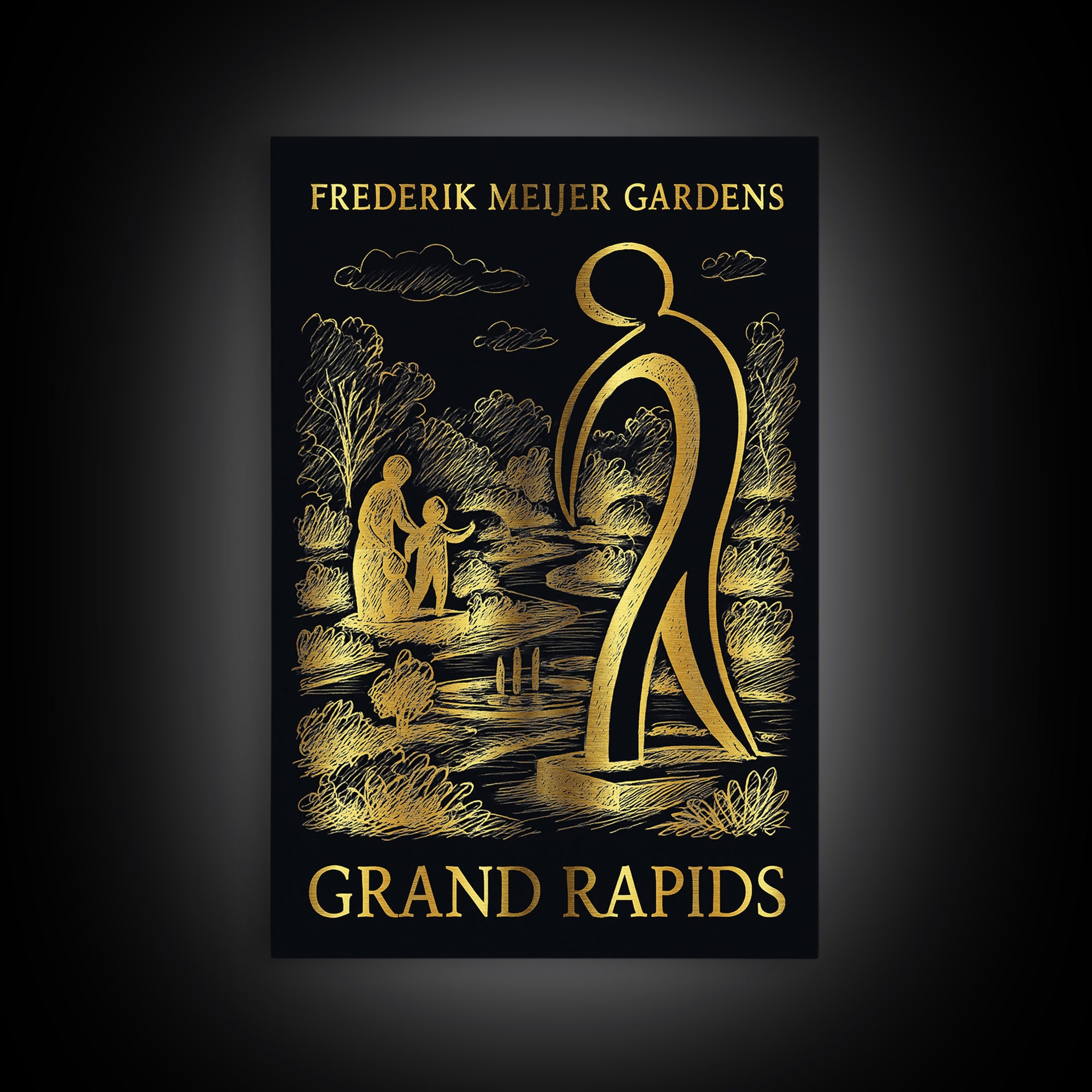 Grand Rapids Travel Poster, Canvas Print, Dark Background Poster Art, Grand Rapids Poster Print, City Illustration, Travel Wall Art