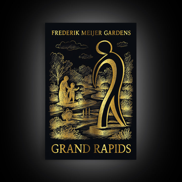 Grand Rapids Travel Poster, Canvas Print, Dark Background Poster Art, Grand Rapids Poster Print, City Illustration, Travel Wall Art