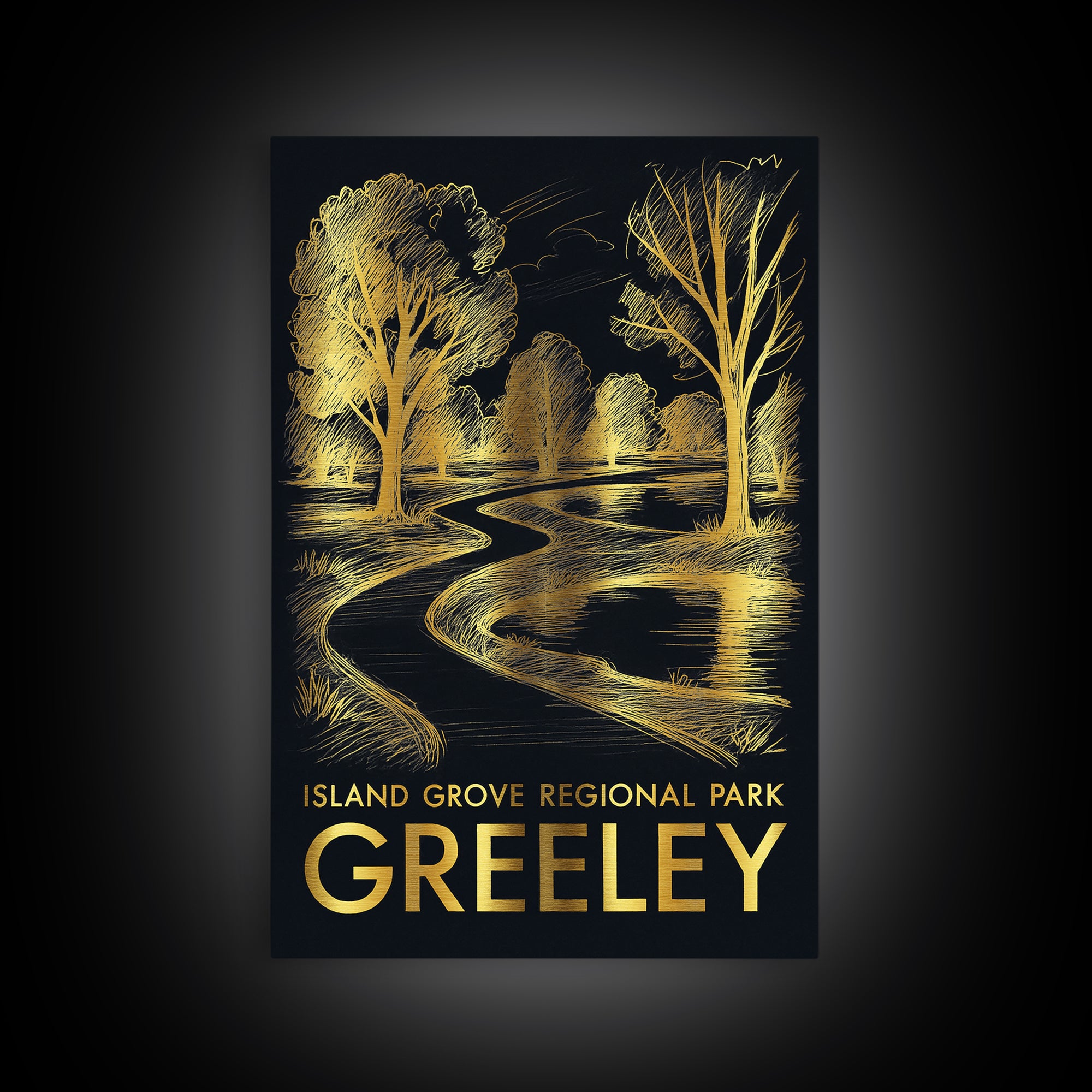 Greeley Travel Poster, Framed Canvas Print, Elegant Gold City Art, Greeley Travel Art, Travel Poster Art, Travel Art Print, Wall Art