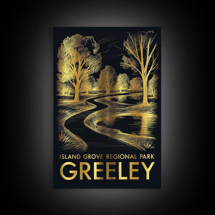 Greeley Travel Poster, Framed Canvas Print, Elegant Gold City Art, Greeley Travel Art, Travel Poster Art, Travel Art Print, Wall Art