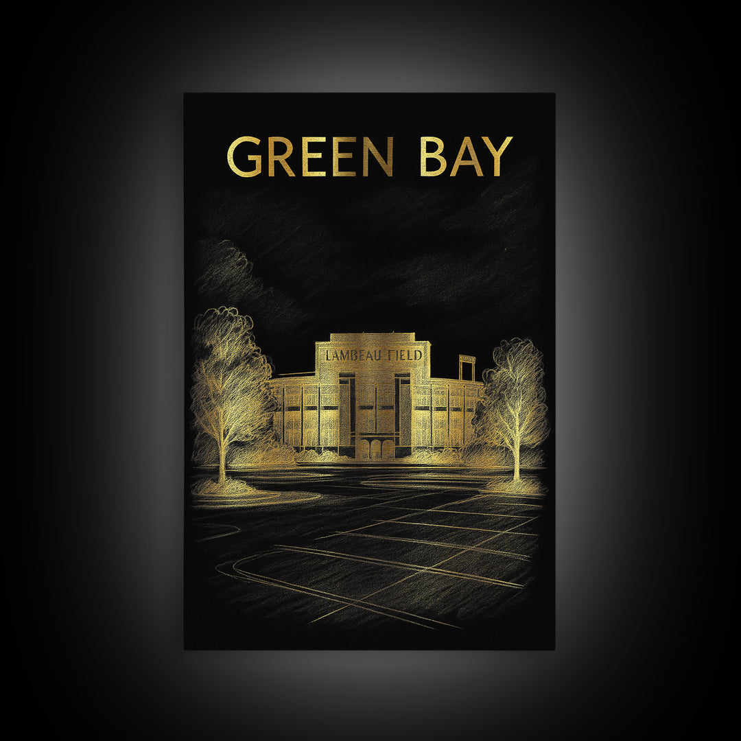 Green Bay Wisconsin Travel Poster, Canvas Print, Dark Background Poster Art, Green Bay City Art, Travel Art Print, Vintage Travel Print