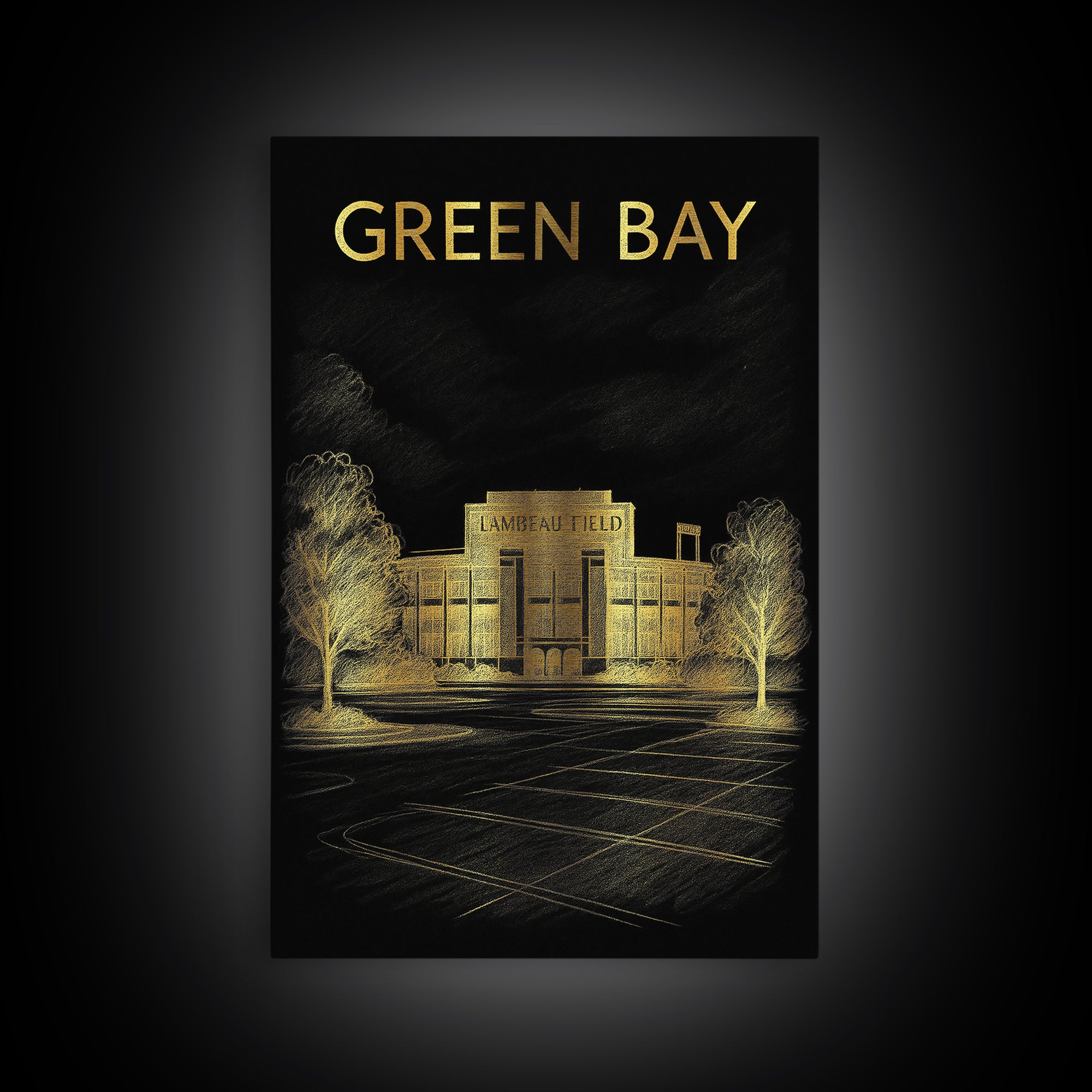 Green Bay Wisconsin Travel Poster, Canvas Print, Dark Background Poster Art, Green Bay City Art, Travel Art Print, Vintage Travel Print