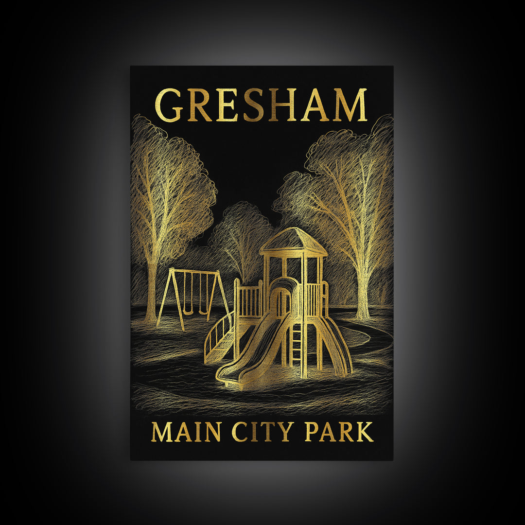 Gresham Oregon Travel Poster, Canvas Print, Dark Background Poster Art, Gresham City Art, Vintage Travel Print, Wall Art, Wall Art