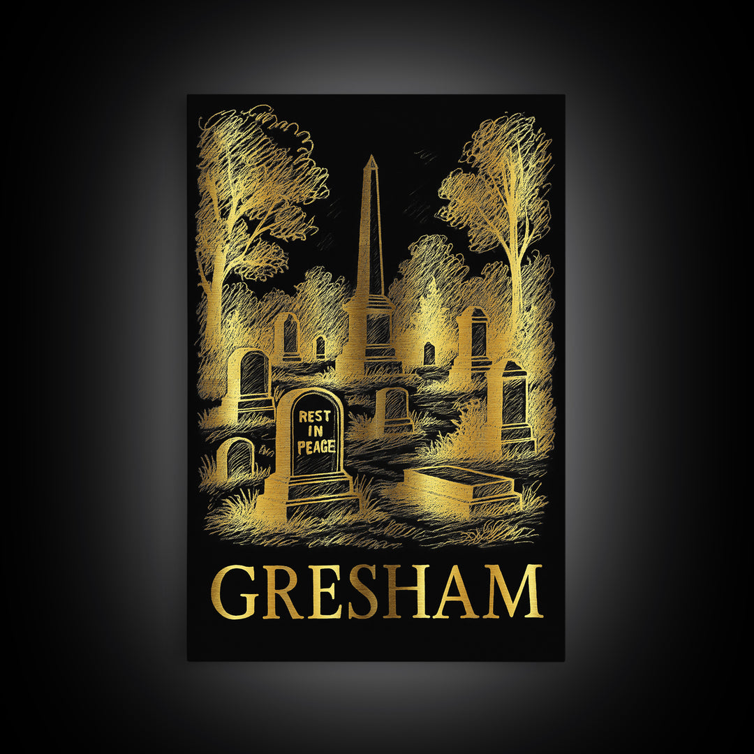 Gresham Travel Poster, Canvas Print, Dark Background Poster Art, Gresham Art Print, Vintage Travel Print, Living Room Wall Art