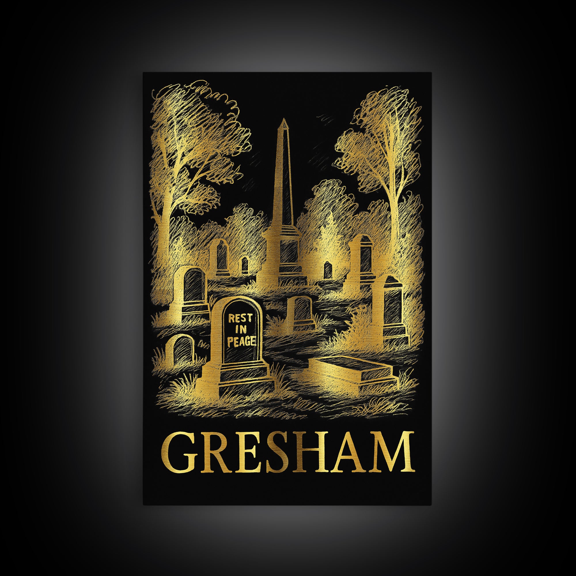 Gresham Travel Poster, Canvas Print, Dark Background Poster Art, Gresham Art Print, Vintage Travel Print, Living Room Wall Art
