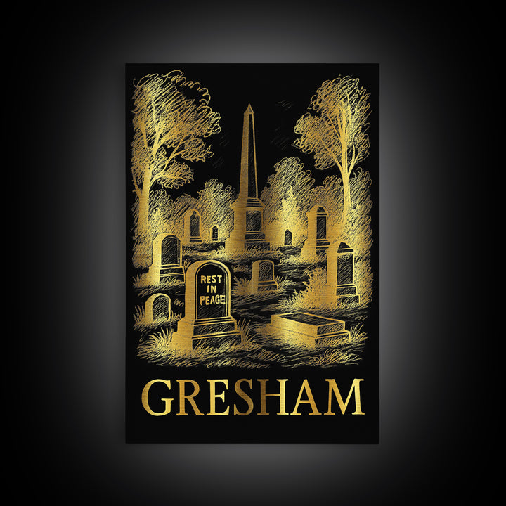 Gresham Travel Poster, Canvas Print, Dark Background Poster Art, Gresham Art Print, Vintage Travel Print, Living Room Wall Art