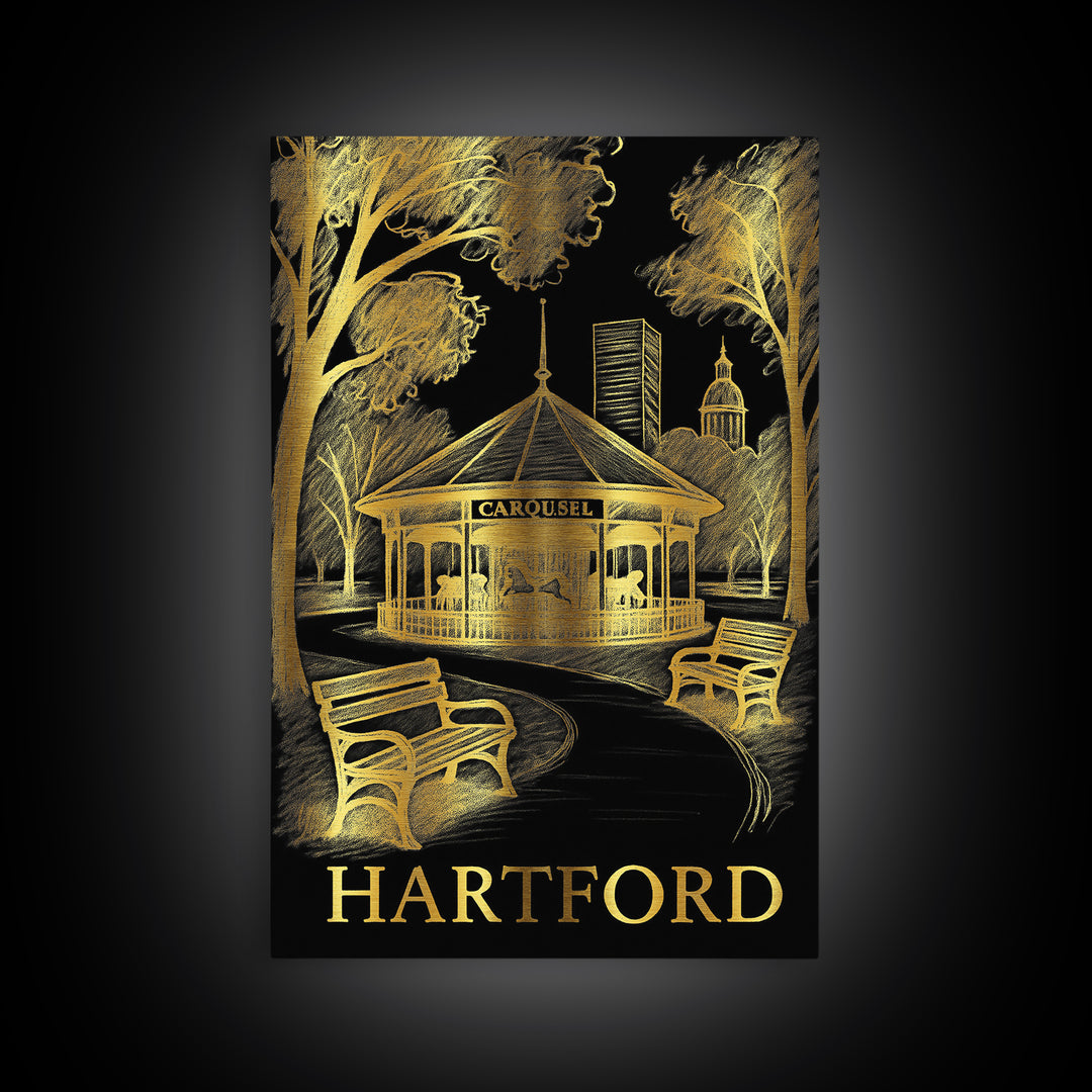 Hartford Travel Poster, Canvas Print, Elegant Gold City Art, Hartford Wall Art, Vintage Travel Print, Vintage Travel Art, Vintage City Art