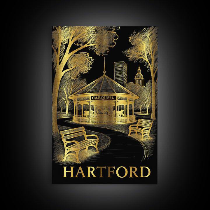 Hartford Travel Poster, Canvas Print, Elegant Gold City Art, Hartford Wall Art, Vintage Travel Print, Vintage Travel Art, Vintage City Art