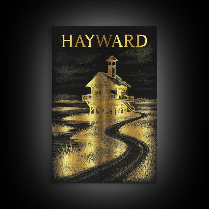 Hayward California Travel Poster, Canvas Print, Elegant Gold City Art, Hayward Art Print, Gift For Travelers, Travel Wall Art, Landscape Art