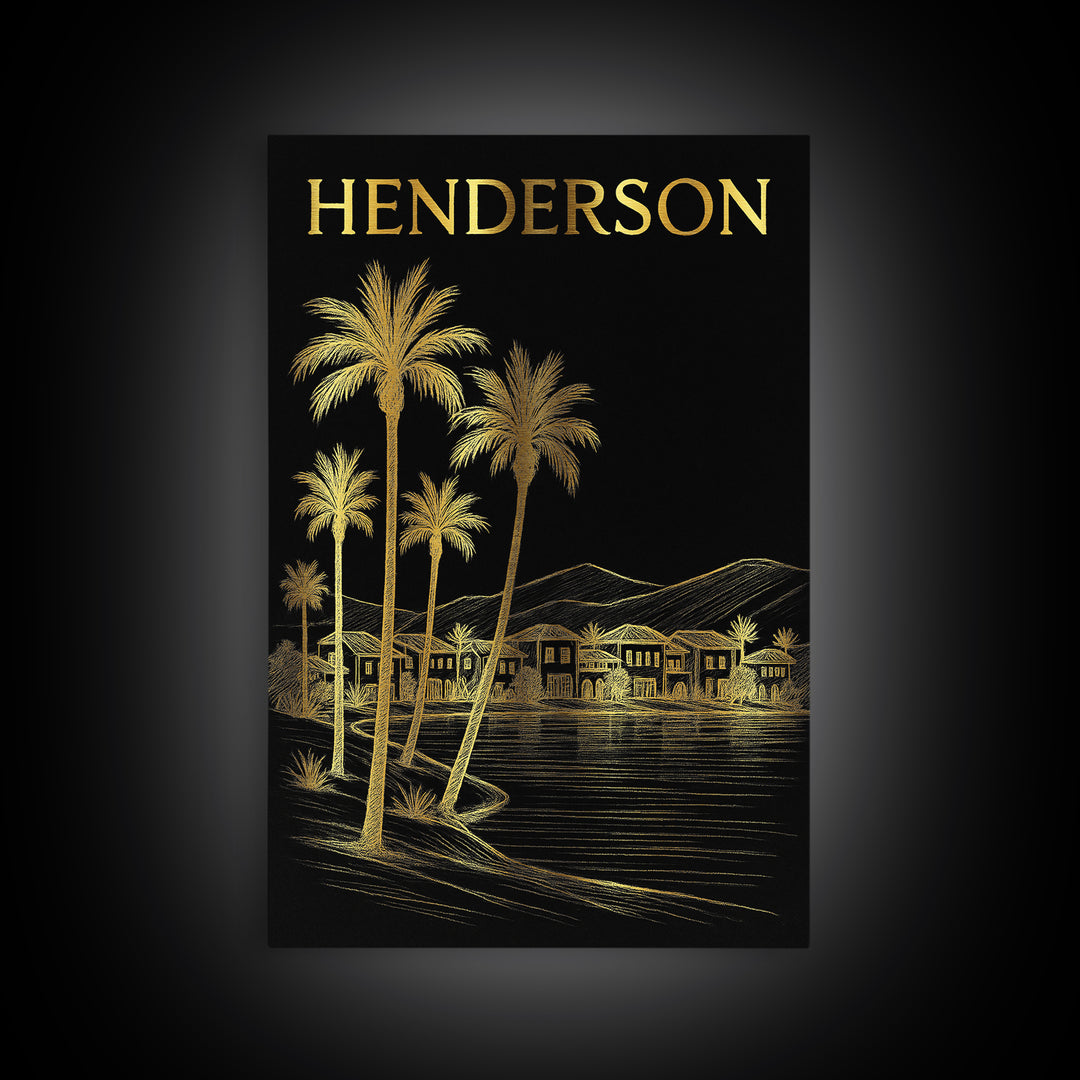 Henderson Nevada Travel Poster, Canvas Print, Black And Gold Line Art, Henderson Travel Art, Travel Wall Art, Wall Decor, City Art Print