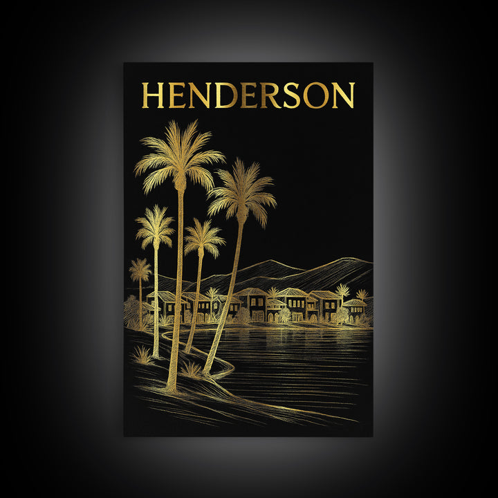 Henderson Nevada Travel Poster, Canvas Print, Black And Gold Line Art, Henderson Travel Art, Travel Wall Art, Wall Decor, City Art Print