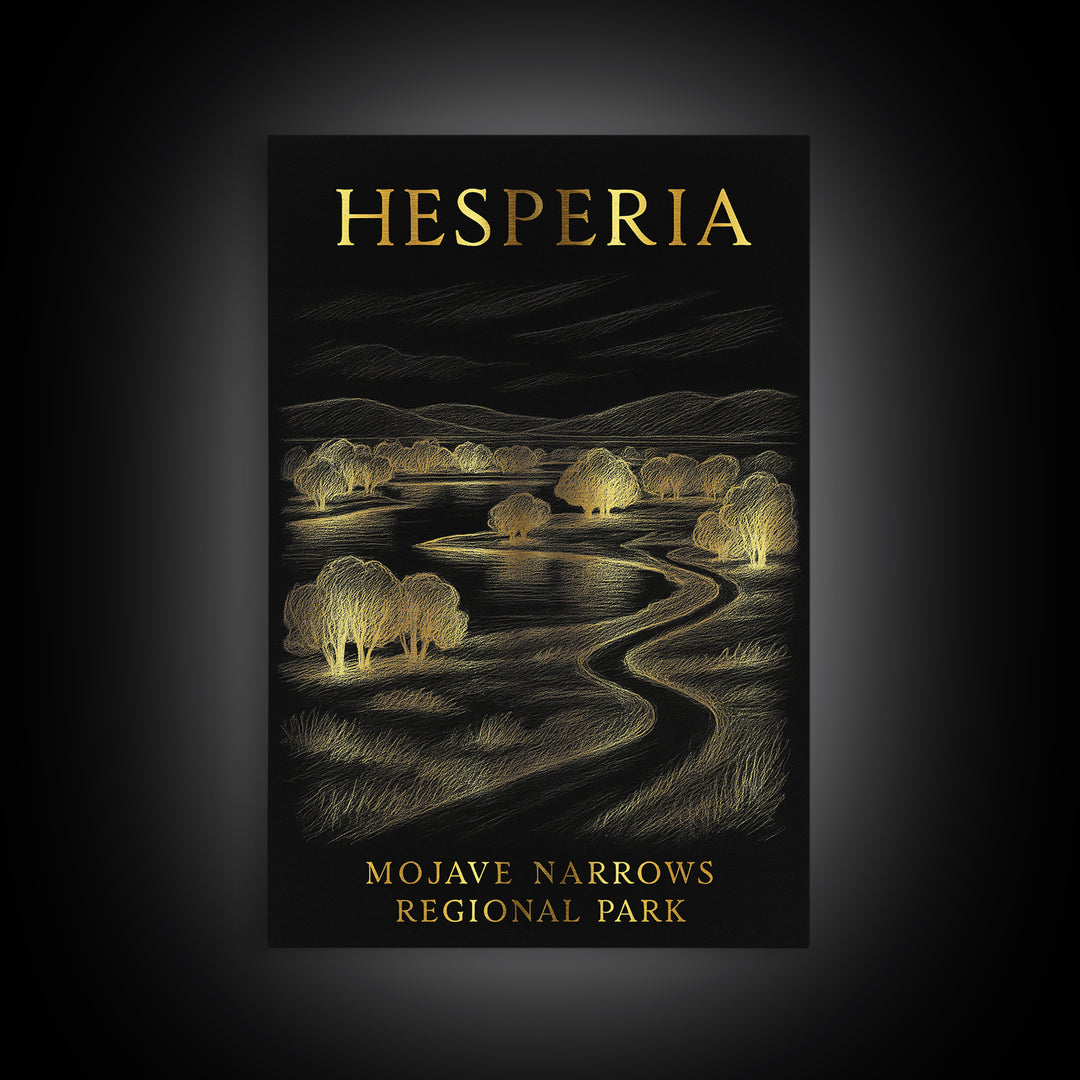 Hesperia California Travel Poster, Canvas Print, Gold Sketch Wall Art, Hesperia Wall Art, City Travel Prints, Wall Art, City Illustration