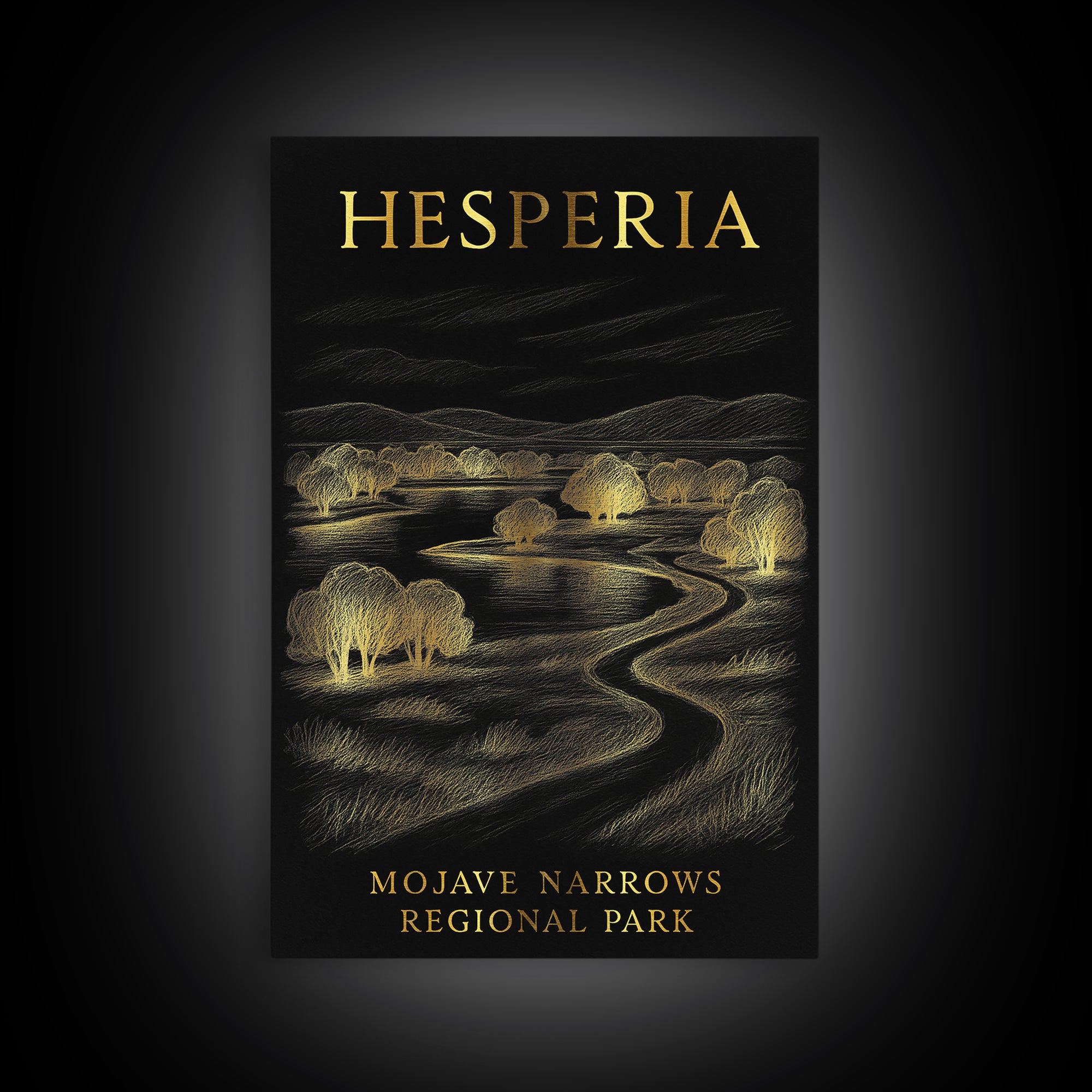 Hesperia California Travel Poster, Canvas Print, Gold Sketch Wall Art, Hesperia Wall Art, City Travel Prints, Wall Art, City Illustration