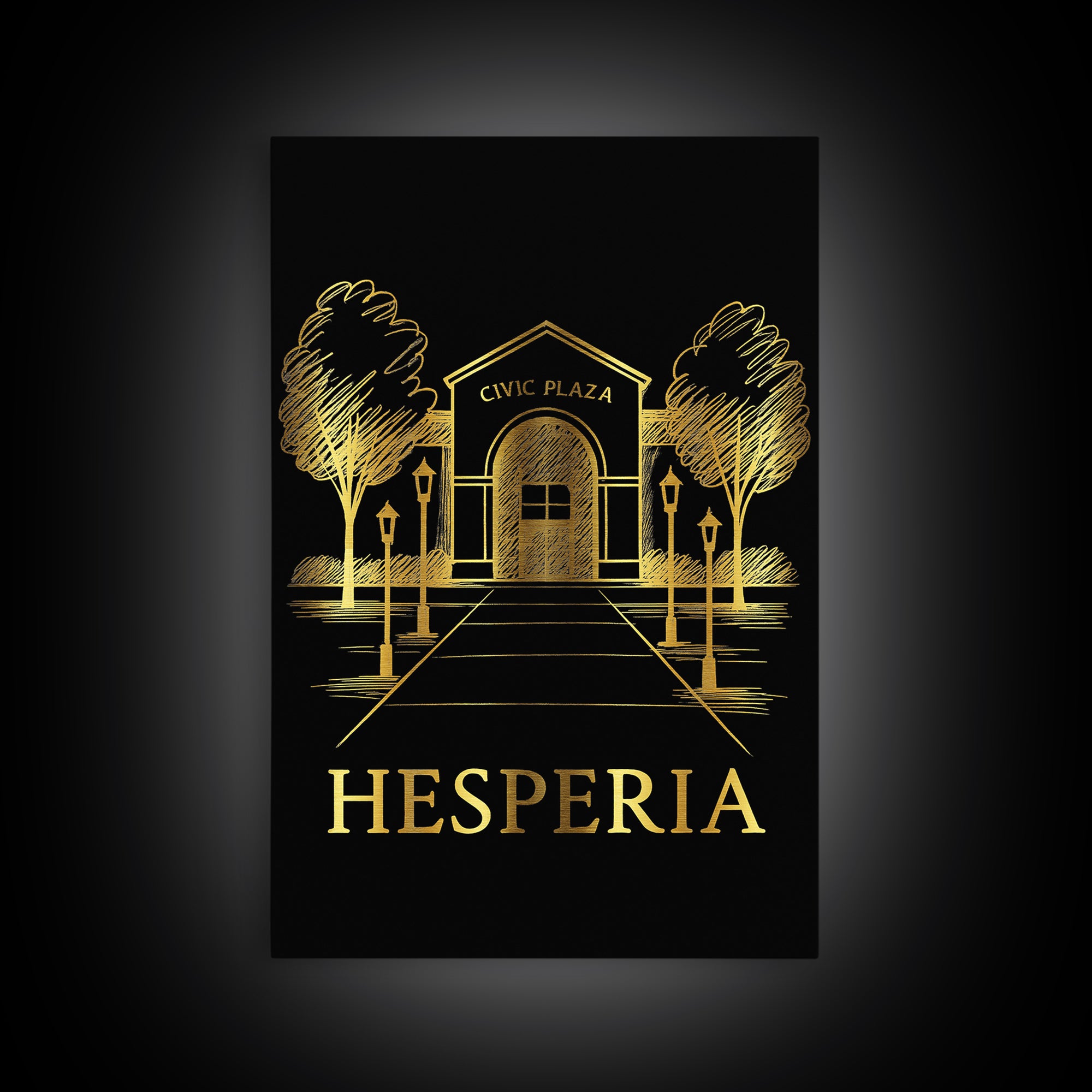 Hesperia Travel Poster, Canvas Print, Dark Background Poster Art, Hesperia Poster Print, Watercolor Skyline, Home Office Decor